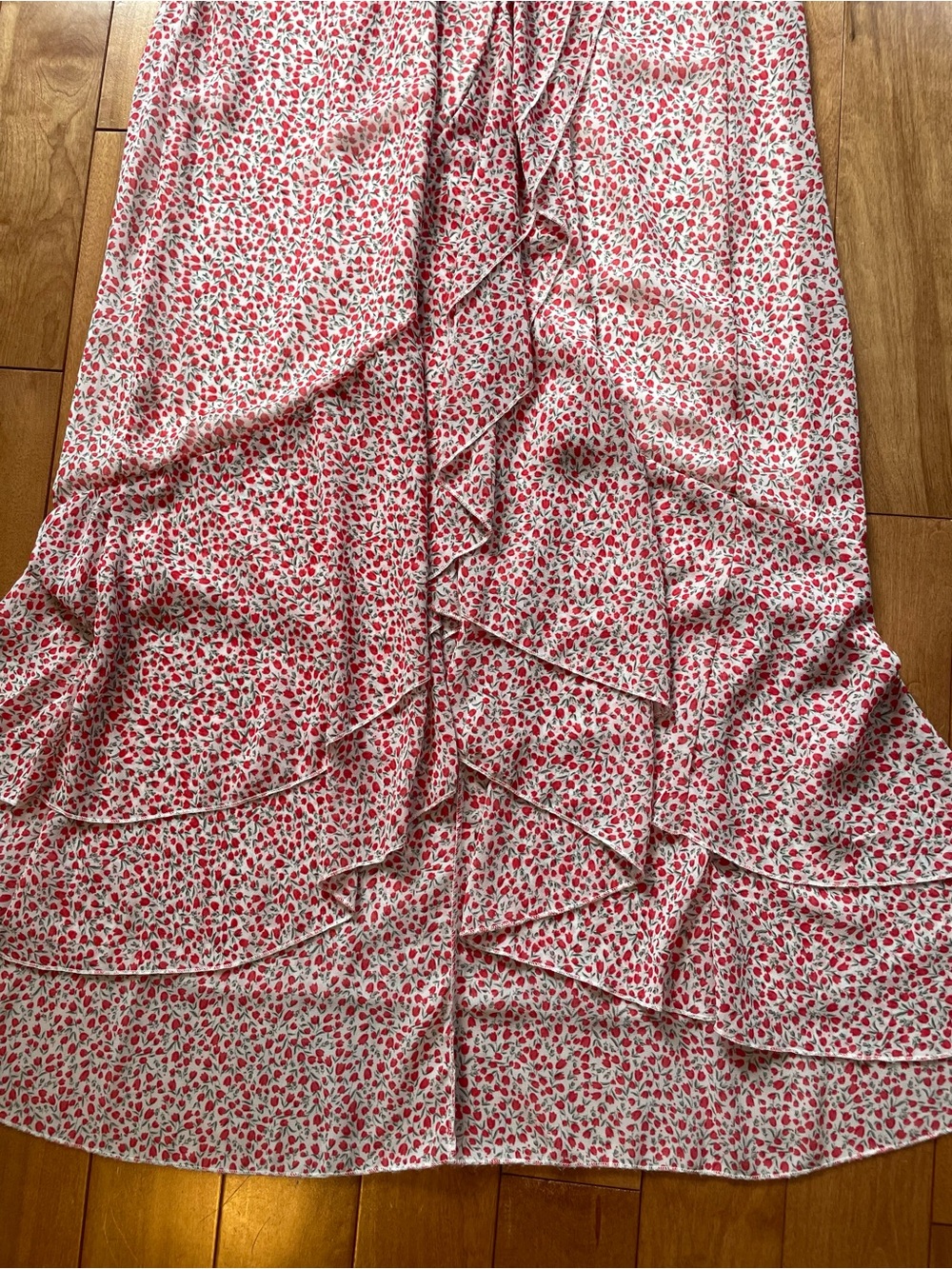 Designer Mini-Floral Ruffle Hi-Low Maxi Dress - Picture 14 of 15